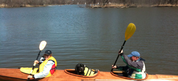 Kayaking on Lake Geneva with the dog.