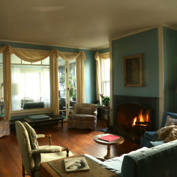 Main reception area with fire place.