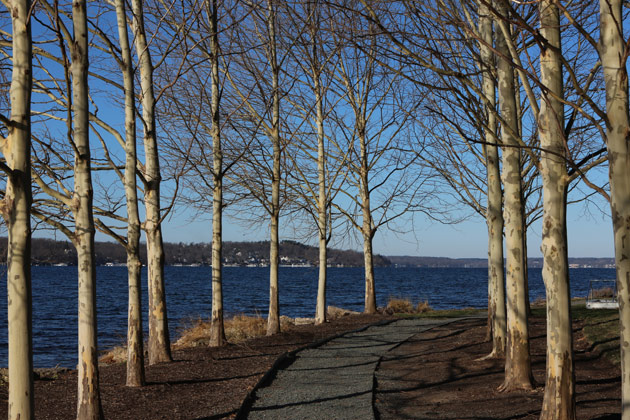 Early morning view of the Geneva Lake shorepath near Eleven Gables Inn, Lake Geneva, Wisconsin